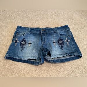 G Pieans Embroidered Distressed Blue Jean Shorts - Size: 9